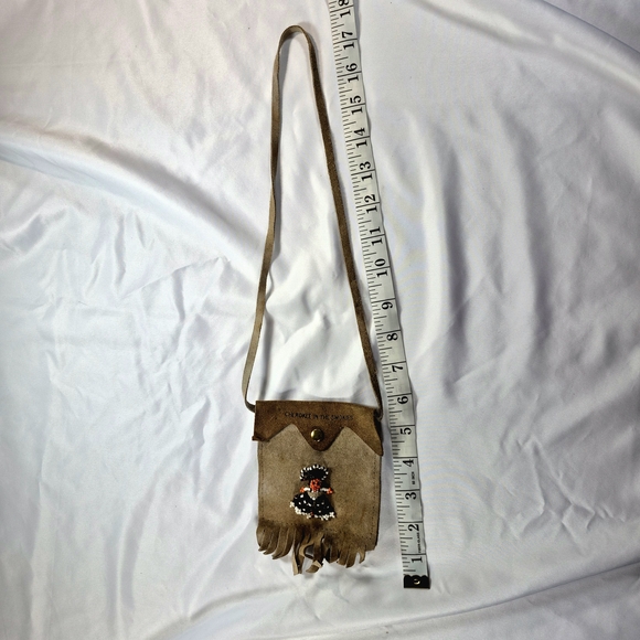 Vintage Cherokee In The Smokies Beaded Leather Fringe Pouch - Picture 3 of 7